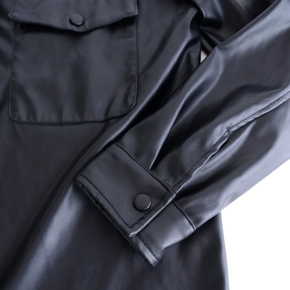 Laundry By Shelli Segal Black Faux Leather Button Shacket Jacket Size Large - Picture 7 of 16